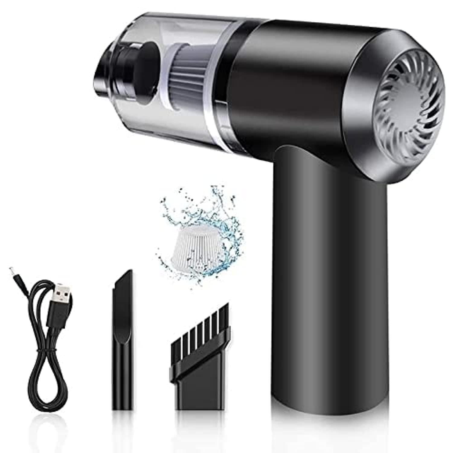 Black and silver handheld vacuum cleaner with attachments